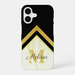 Black Gold Monogram Geometric Marble iPhone 16 Case