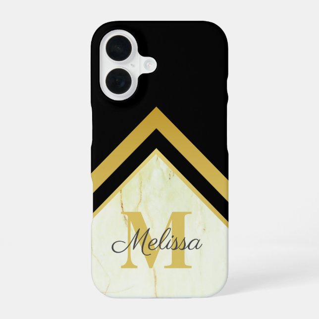 Black Gold Monogram Geometric Marble iPhone Case (Back)