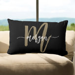 Black Gold Monogram Girl's Dorm Room Lumbar Pillow<br><div class="desc">Add a touch of elegance and personalization to any dorm space with the Black and Gold Monogram Girl's Dorm Room Lumbar Pillow. Featuring a sleek black background accented with a stylish gold monogram and name, this pillow blends modern sophistication with cozy comfort. Designed for both style and support, its rectangular...</div>