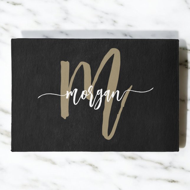 Black Gold Monogram Girl's Dorm Room Outdoor Rug (Creator Uploaded)