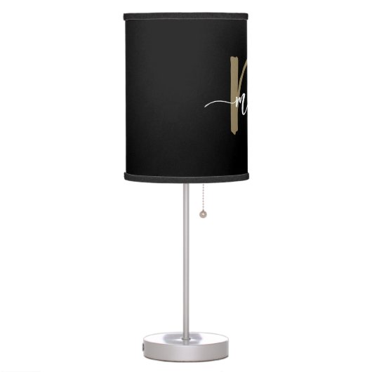 Black Gold Monogram Girl's Dorm Room Table Lamp (Left)