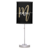 Black Gold Monogram Girl's Dorm Room Table Lamp (Front)
