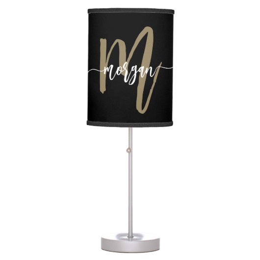 Black Gold Monogram Girl's Dorm Room Table Lamp (Front)