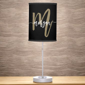 Black Gold Monogram Girl's Dorm Room Table Lamp