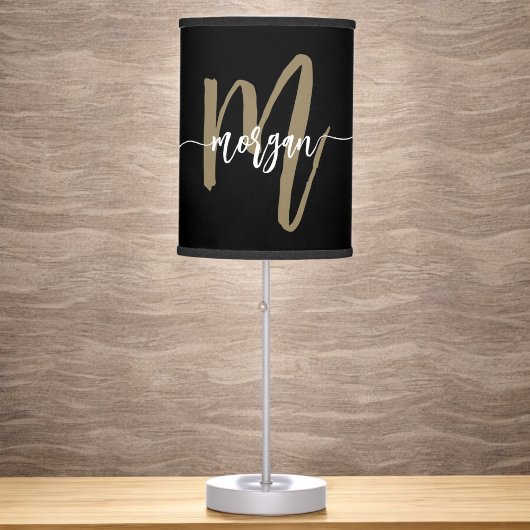 Black Gold Monogram Girl's Dorm Room Table Lamp