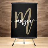 Black Gold Monogram Girl's Dorm Room Tripod Lamp
