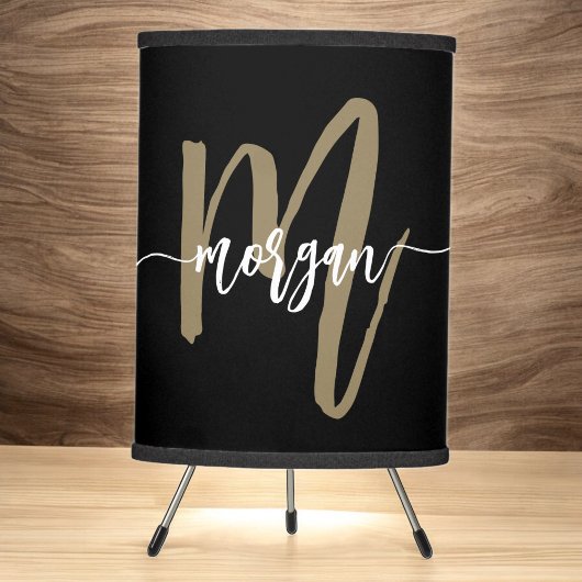 Black Gold Monogram Girl's Dorm Room Tripod Lamp