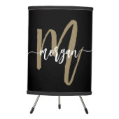 Black Gold Monogram Girl's Dorm Room Tripod Lamp (Front)
