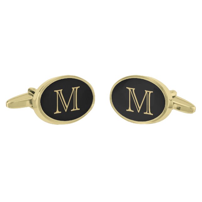 Black Gold Monogram Gold Cufflinks (Angled)