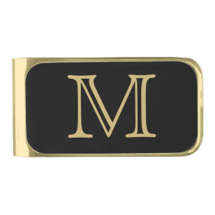 Black Gold Monogram Gold Finish Money Clip