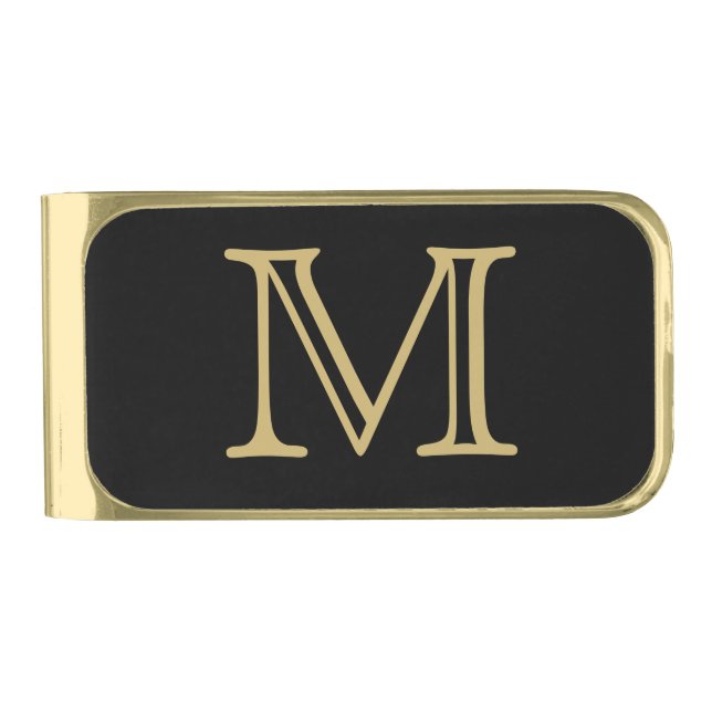 Black Gold Monogram Gold Finish Money Clip (Front)