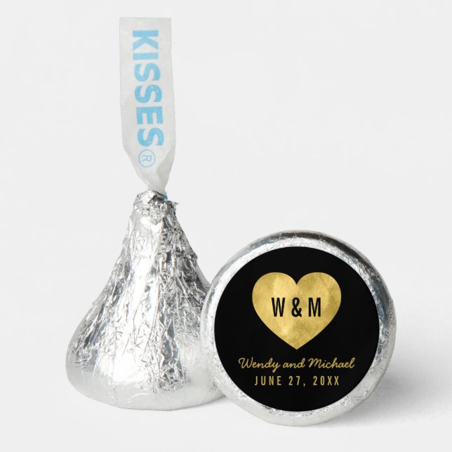 Black & Gold Monogram Heart Wedding Hershey Kisses Hershey®'s Kisses® (Front)