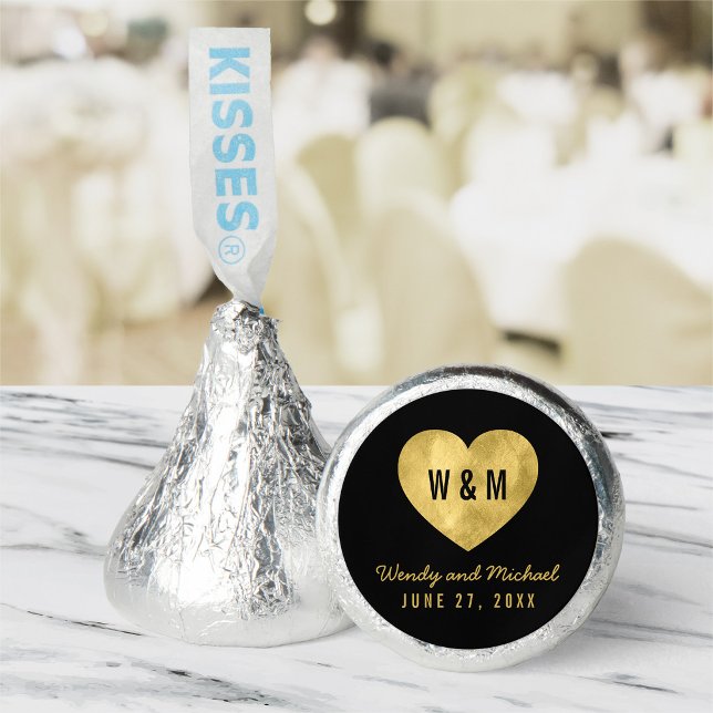 Black & Gold Monogram Heart Wedding Hershey®'s Kisses® (Creator Uploaded)