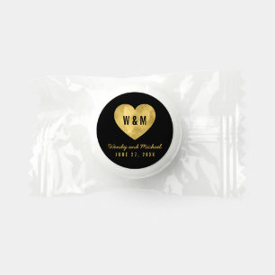 Black & Gold Monogram Heart Wedding Life Saver® Mints