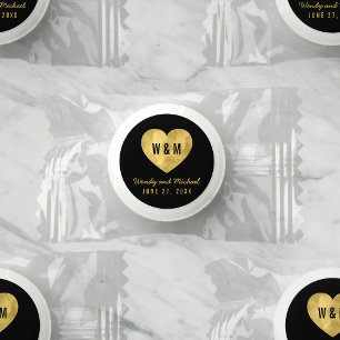 Black & Gold Monogram Heart Wedding Life Saver® Mints