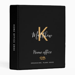 Black gold monogram home office mini binder