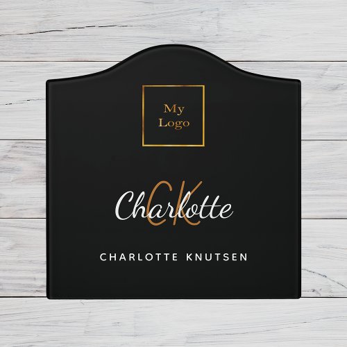 Black gold monogram initails name business logo door sign