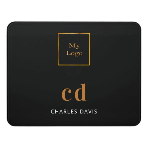 Black gold monogram initails name business logo door sign