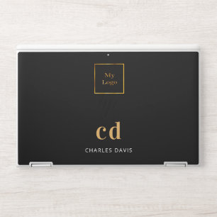 Black gold monogram initails name business logo HP laptop skin