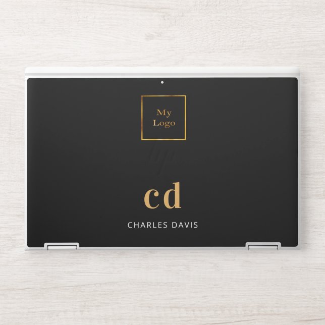 Black gold monogram initails name business logo HP laptop skin (Front)