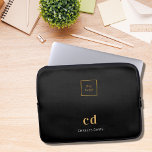 Black gold monogram initails name business logo laptop sleeve<br><div class="desc">A classic black background. Personalize and add your business logo,  monogram initials and full name. Modern,  trendy and simple. For both him and her.</div>