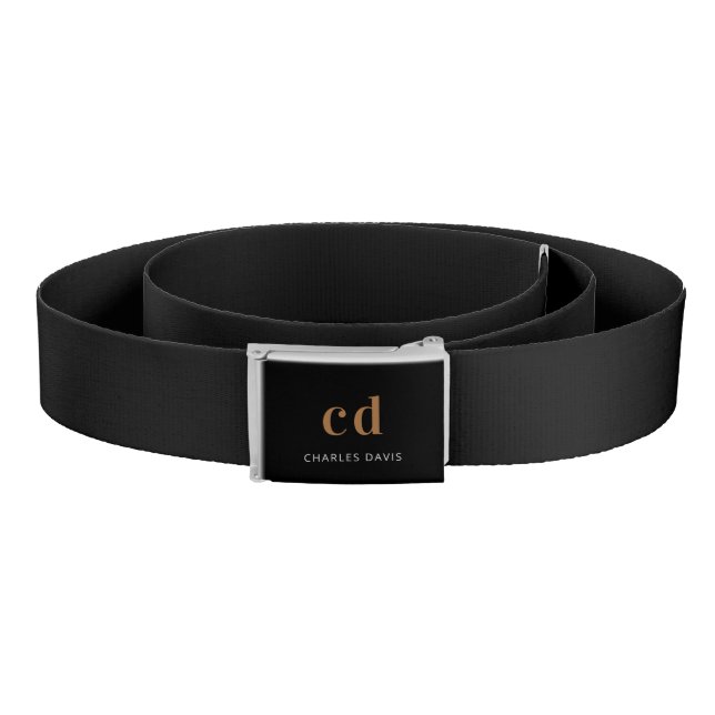 Black gold monogram initails name minimalist belt (Coil)