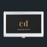 Black gold monogram initails name minimalist business card case<br><div class="desc">A classic chic black background. Personalize and add your monogram initials and your name. Modern,  trendy and simple. For both him and her.</div>