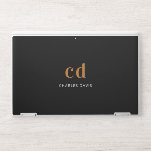 Black gold monogram initails name minimalist HP laptop skin