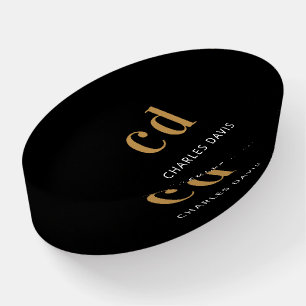 Black gold monogram initails name minimalist paperweight