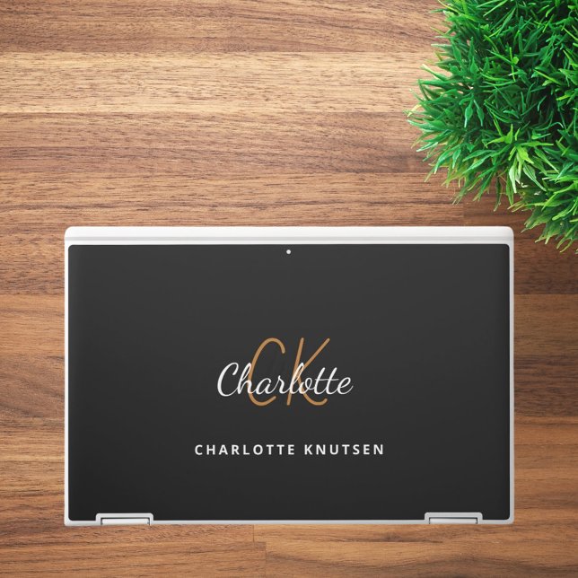 Black gold monogram initails name script HP laptop skin (Creator Uploaded)