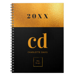 Black gold monogram initial business logo notebook