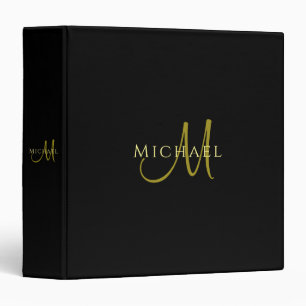 Black Gold Monogram Initial Custom Template 3 Ring Binder