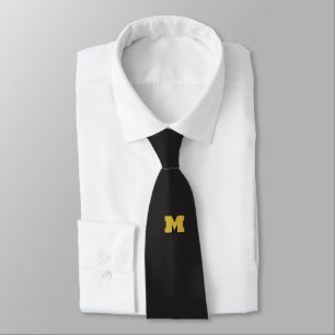 Black Gold Monogram Initial Minimal Plain Modern Neck Tie