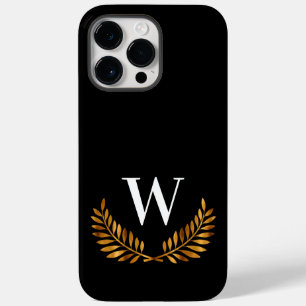 Black gold monogram initial name wreath Case-Mate iPhone 14 pro max case