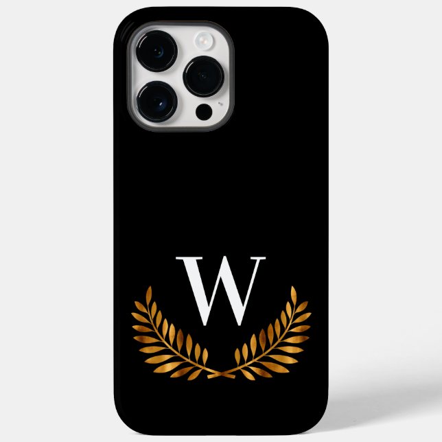 Black gold monogram initial name wreath Case-Mate iPhone case (Back)