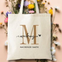 Black Gold Monogram Initial Script Name Heart Tote Bag