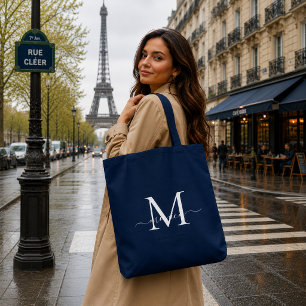 Black Gold Monogram Initial Script Name Tote Bag