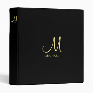 Black Gold Monogram Initial Template Elegant 3 Ring Binder
