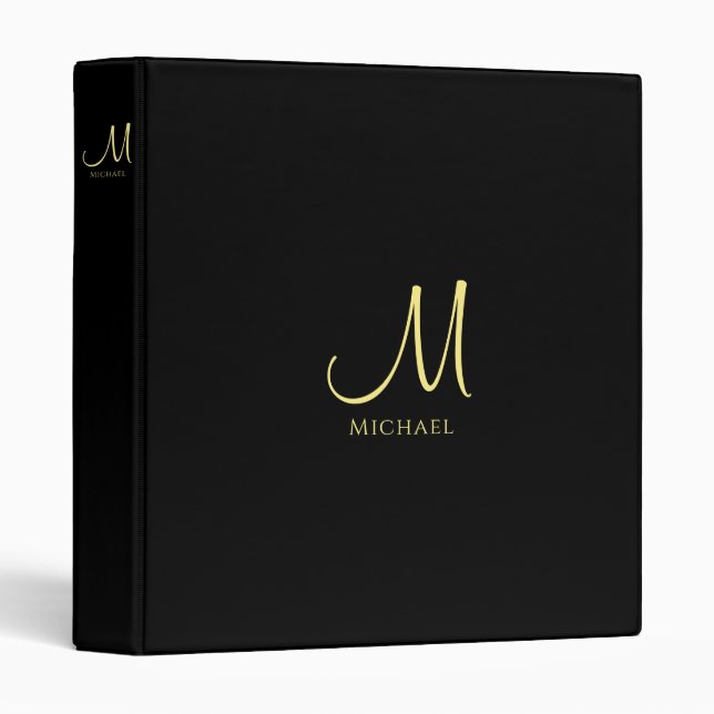 Black Gold Monogram Initial Template Elegant 3 Ring Binder (Front/Spine)