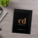 Black gold monogram initials 2025 planner<br><div class="desc">Black background,  golden and white text. Personalize and add your monogram initials,  name and a title year</div>