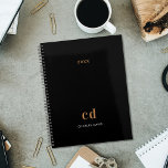 Black gold monogram initials 2025 planner<br><div class="desc">Black background,  golden and white text. Personalize and add your monogram initials,  name and year.</div>