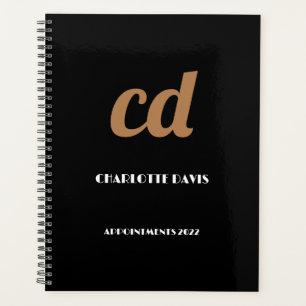 Black gold monogram initials 2025 planner