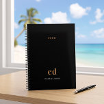 Black gold monogram initials 2026 planner<br><div class="desc">Black background,  golden and white text. Personalize and add your monogram initials,  name and year.</div>