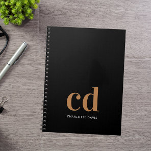 Black gold monogram initials bold  notebook