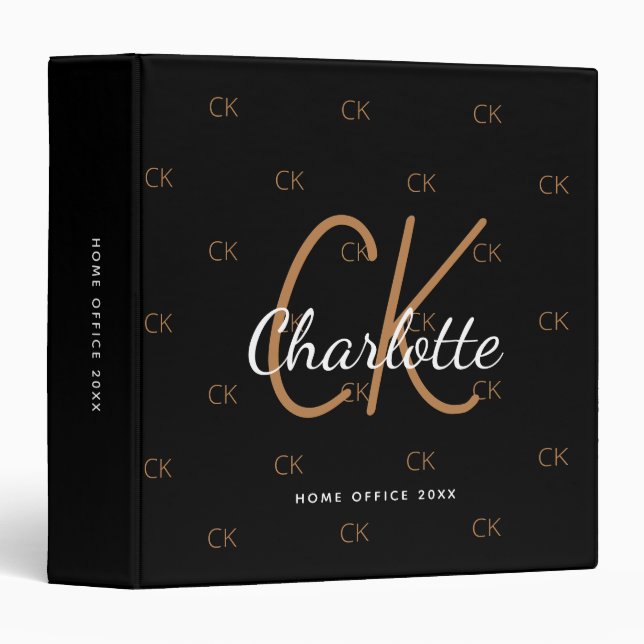 Black gold monogram initials business 3 ring binder (Front/Spine)