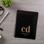 Black gold monogram initials elegant 2024 planner<br><div class="desc">Black background,  golden and white text. Personalize and add your monogram initials,  name and a title.</div>