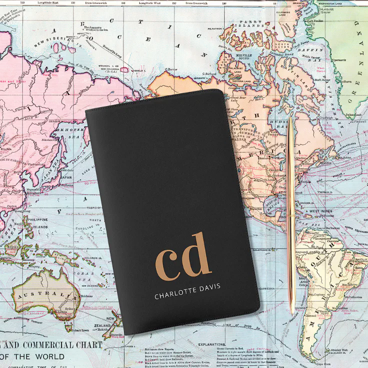 Black gold monogram initials elegant minimalist large moleskine notebook Zazzle