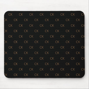 Black gold monogram initials elegant minimalist mouse pad