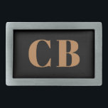 Black gold monogram initials elegant modern belt buckle<br><div class="desc">Black background,  golden  text. Personalize and add your monogram initials.</div>