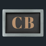Black gold monogram initials elegant modern belt buckle<br><div class="desc">Black background,  golden  text. Personalize and add your monogram initials.</div>